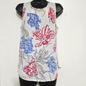 ANN TAYLOR‎ size Medium Sleeveless Floral Print Pleated Top Cream